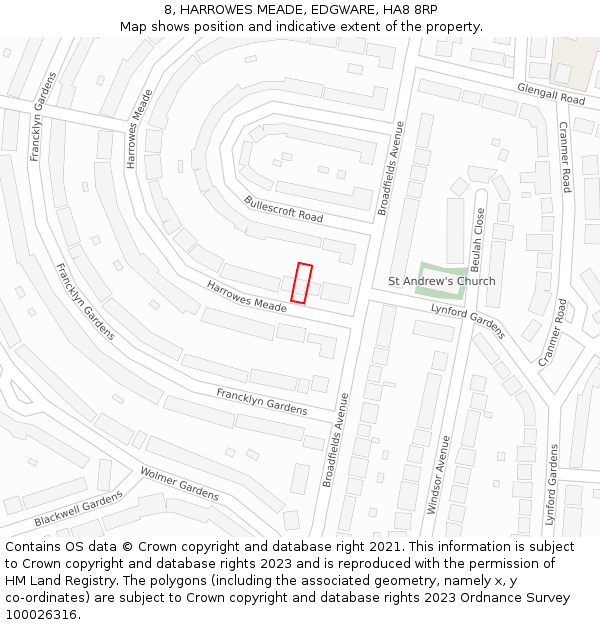 8, HARROWES MEADE, EDGWARE, HA8 8RP: Location map and indicative extent of plot