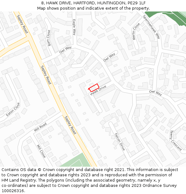 8, HAWK DRIVE, HARTFORD, HUNTINGDON, PE29 1LF: Location map and indicative extent of plot