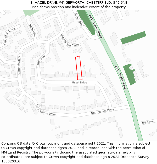 8, HAZEL DRIVE, WINGERWORTH, CHESTERFIELD, S42 6NE: Location map and indicative extent of plot