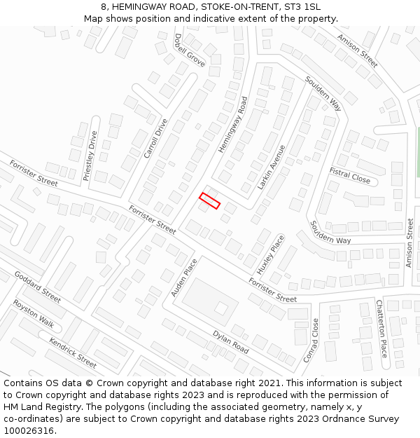8, HEMINGWAY ROAD, STOKE-ON-TRENT, ST3 1SL: Location map and indicative extent of plot