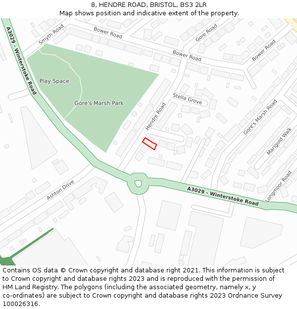 8, HENDRE ROAD, BRISTOL, BS3 2LR: Location map and indicative extent of plot