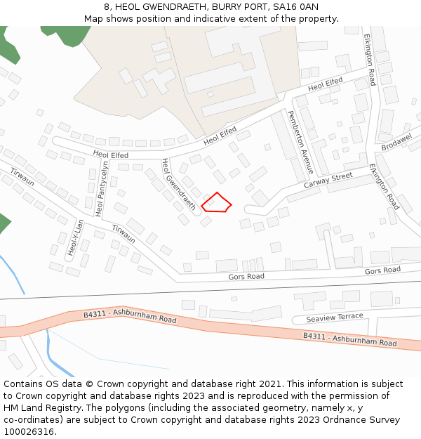 8, HEOL GWENDRAETH, BURRY PORT, SA16 0AN: Location map and indicative extent of plot