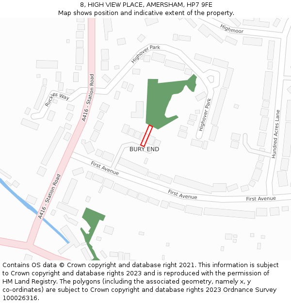 8, HIGH VIEW PLACE, AMERSHAM, HP7 9FE: Location map and indicative extent of plot