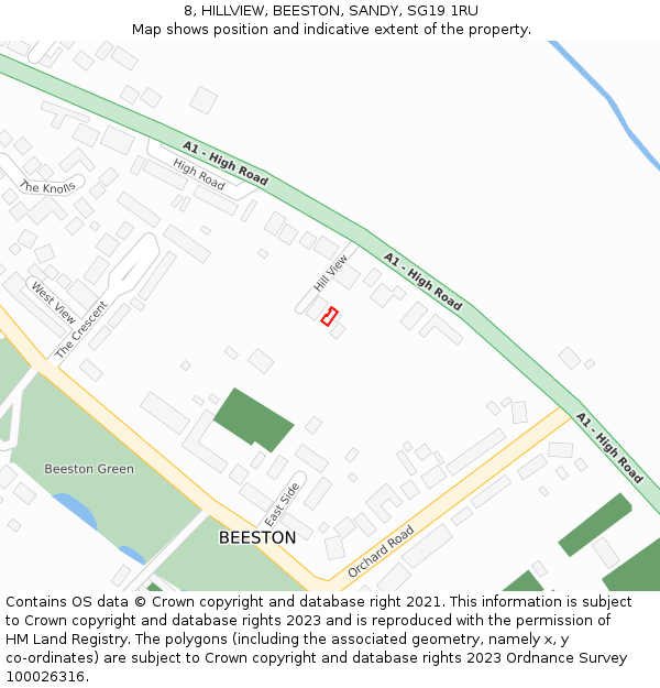 8, HILLVIEW, BEESTON, SANDY, SG19 1RU: Location map and indicative extent of plot