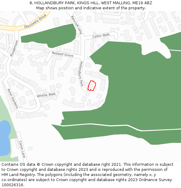 8, HOLLANDBURY PARK, KINGS HILL, WEST MALLING, ME19 4BZ: Location map and indicative extent of plot