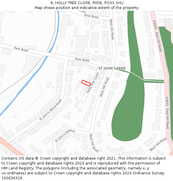 8, HOLLY TREE CLOSE, RYDE, PO33 1HU: Location map and indicative extent of plot