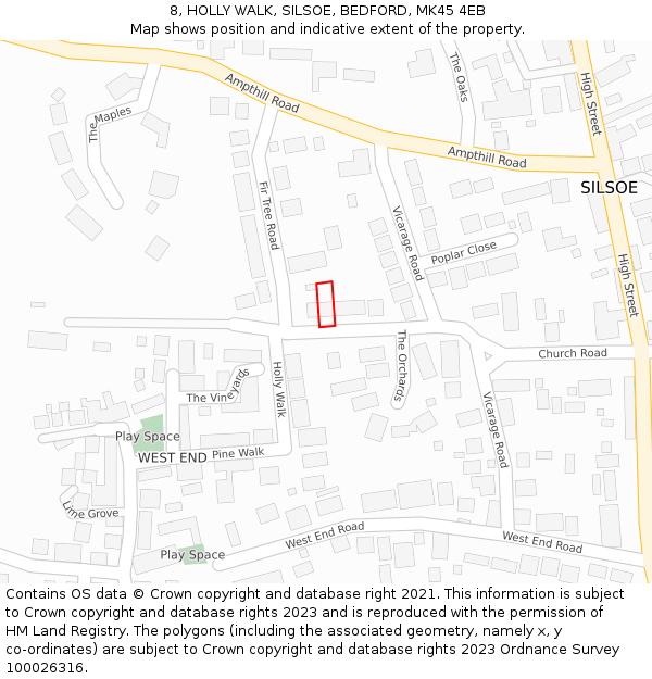 8, HOLLY WALK, SILSOE, BEDFORD, MK45 4EB: Location map and indicative extent of plot