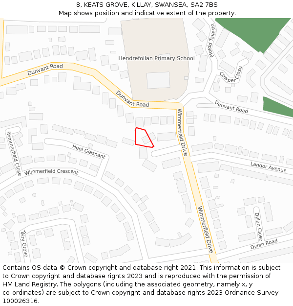 8, KEATS GROVE, KILLAY, SWANSEA, SA2 7BS: Location map and indicative extent of plot