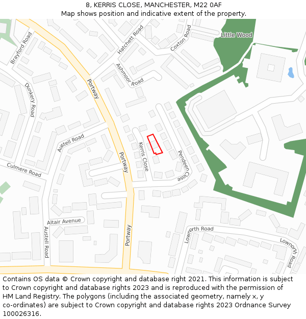 8, KERRIS CLOSE, MANCHESTER, M22 0AF: Location map and indicative extent of plot