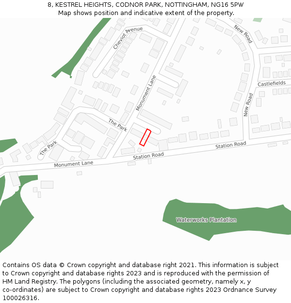 8, KESTREL HEIGHTS, CODNOR PARK, NOTTINGHAM, NG16 5PW: Location map and indicative extent of plot