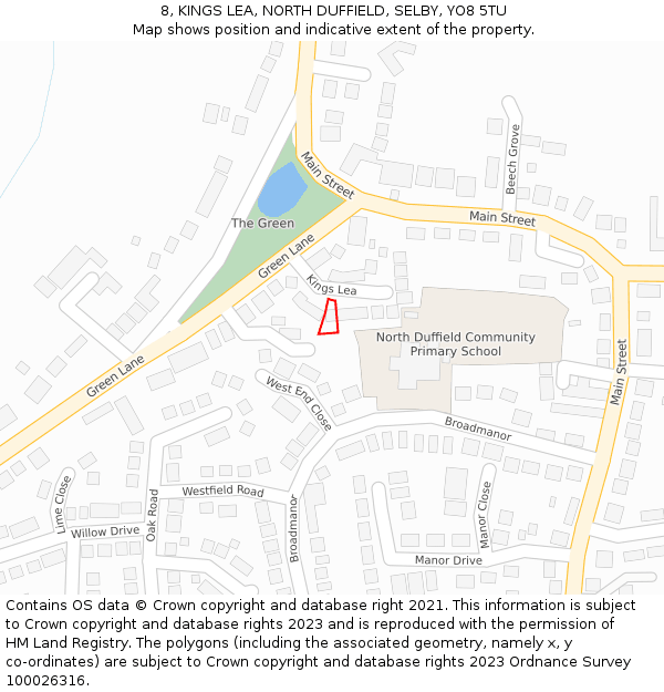 8, KINGS LEA, NORTH DUFFIELD, SELBY, YO8 5TU: Location map and indicative extent of plot