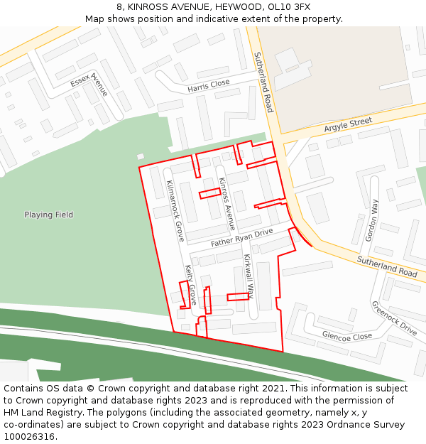 8, KINROSS AVENUE, HEYWOOD, OL10 3FX: Location map and indicative extent of plot