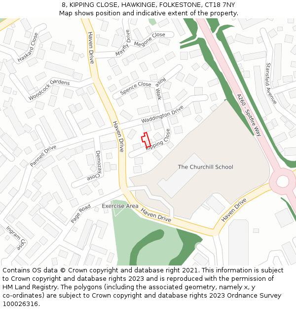 8, KIPPING CLOSE, HAWKINGE, FOLKESTONE, CT18 7NY: Location map and indicative extent of plot