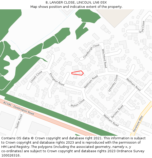 8, LANGER CLOSE, LINCOLN, LN6 0SX: Location map and indicative extent of plot