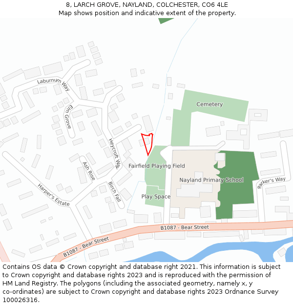 8, LARCH GROVE, NAYLAND, COLCHESTER, CO6 4LE: Location map and indicative extent of plot