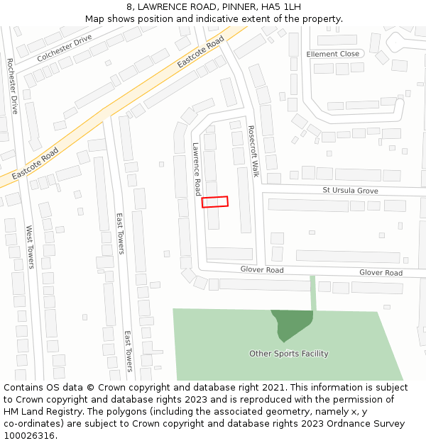 8, LAWRENCE ROAD, PINNER, HA5 1LH: Location map and indicative extent of plot