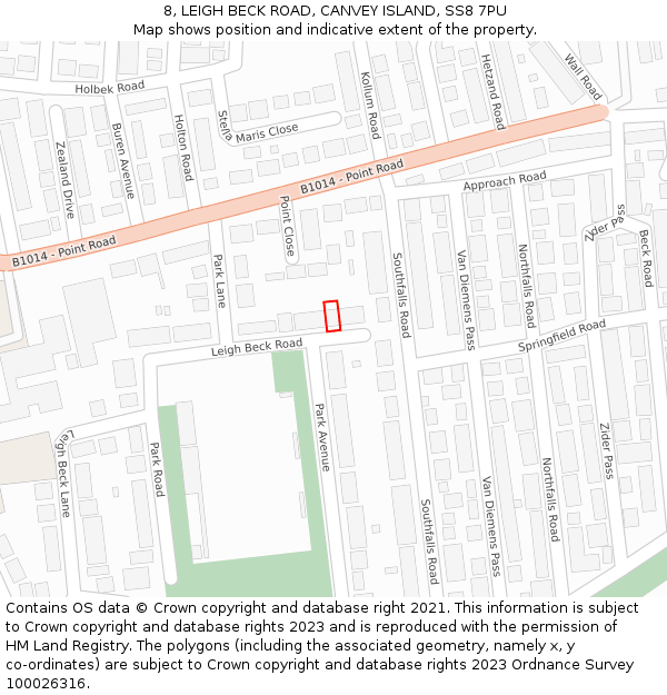 8, LEIGH BECK ROAD, CANVEY ISLAND, SS8 7PU: Location map and indicative extent of plot