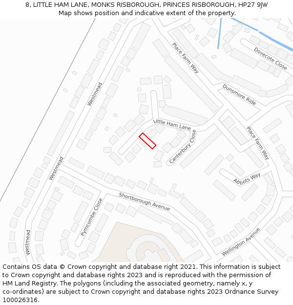 8, LITTLE HAM LANE, MONKS RISBOROUGH, PRINCES RISBOROUGH, HP27 9JW: Location map and indicative extent of plot