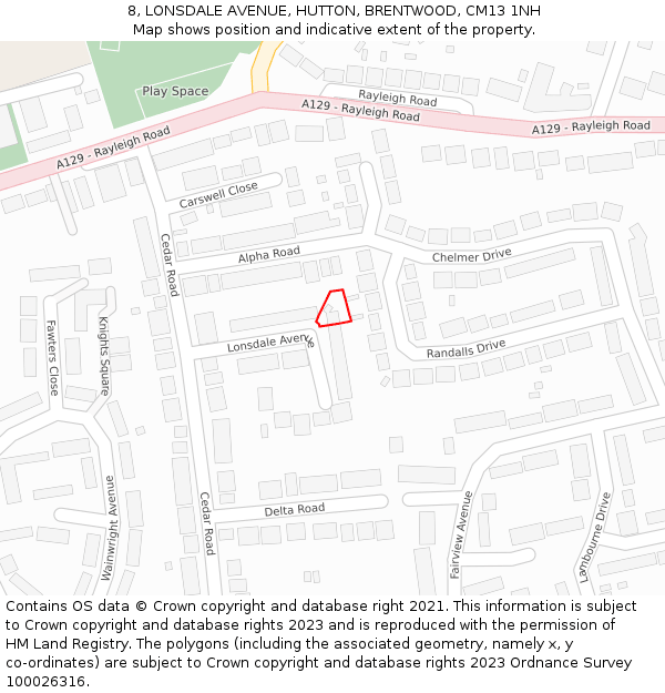 8, LONSDALE AVENUE, HUTTON, BRENTWOOD, CM13 1NH: Location map and indicative extent of plot