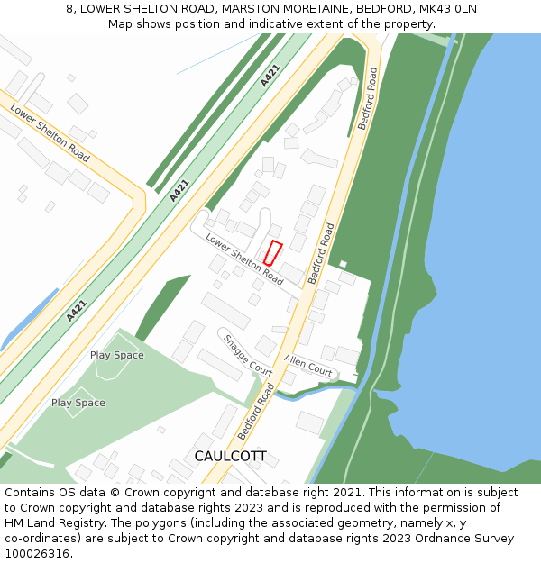 8, LOWER SHELTON ROAD, MARSTON MORETAINE, BEDFORD, MK43 0LN: Location map and indicative extent of plot