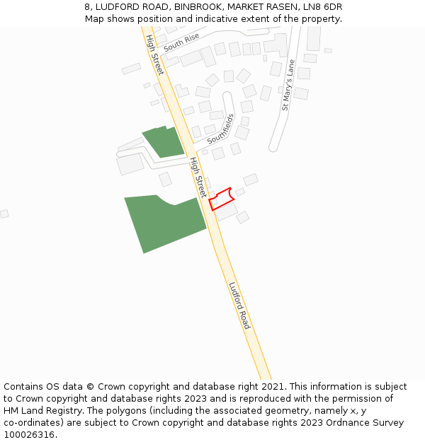 8, LUDFORD ROAD, BINBROOK, MARKET RASEN, LN8 6DR: Location map and indicative extent of plot