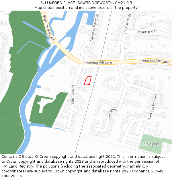 8, LUXFORD PLACE, SAWBRIDGEWORTH, CM21 9JB: Location map and indicative extent of plot