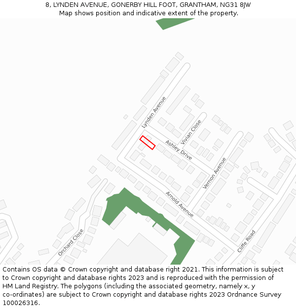 8, LYNDEN AVENUE, GONERBY HILL FOOT, GRANTHAM, NG31 8JW: Location map and indicative extent of plot