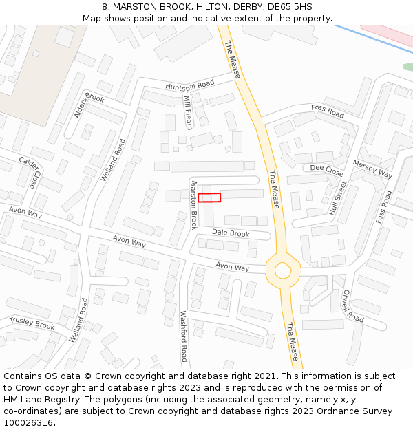 8, MARSTON BROOK, HILTON, DERBY, DE65 5HS: Location map and indicative extent of plot