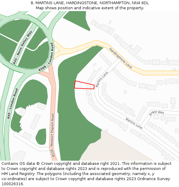 8, MARTINS LANE, HARDINGSTONE, NORTHAMPTON, NN4 6DL: Location map and indicative extent of plot