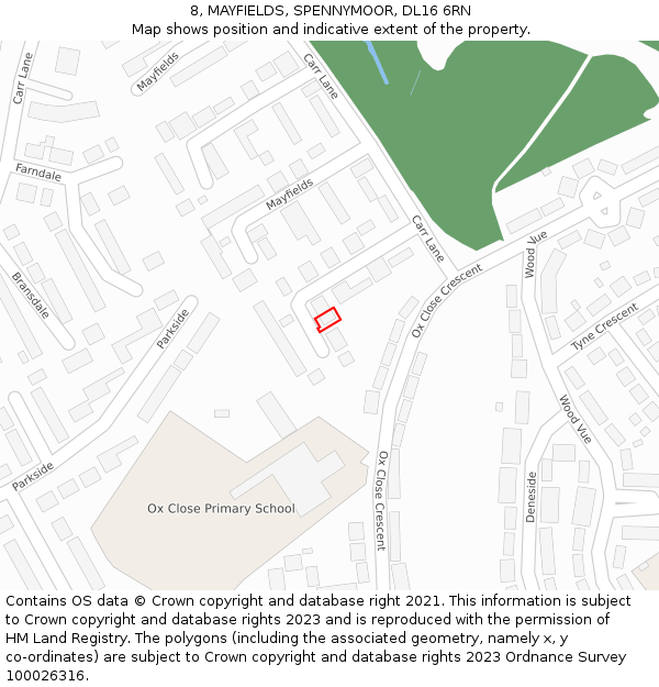 8, MAYFIELDS, SPENNYMOOR, DL16 6RN: Location map and indicative extent of plot