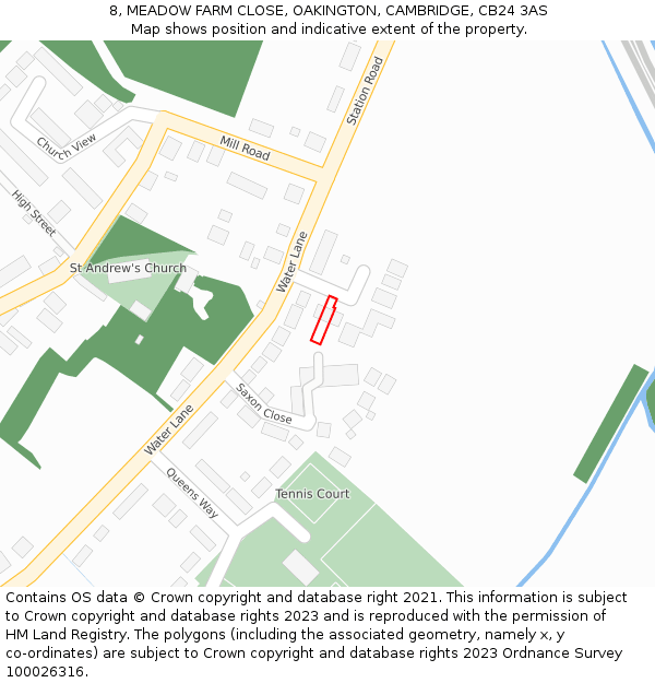 8, MEADOW FARM CLOSE, OAKINGTON, CAMBRIDGE, CB24 3AS: Location map and indicative extent of plot