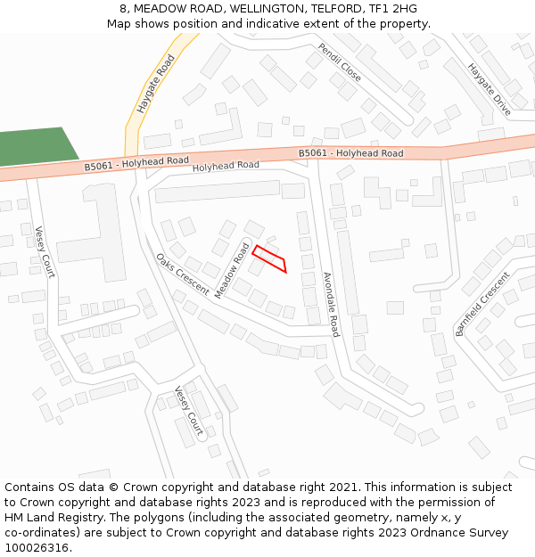 8, MEADOW ROAD, WELLINGTON, TELFORD, TF1 2HG: Location map and indicative extent of plot