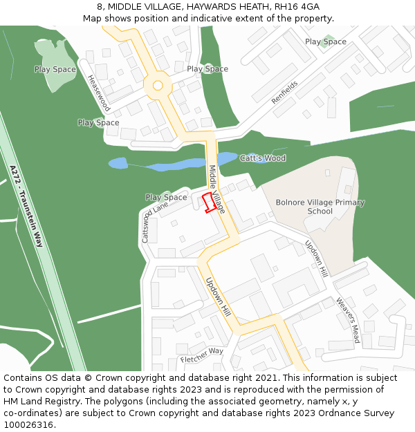 8, MIDDLE VILLAGE, HAYWARDS HEATH, RH16 4GA: Location map and indicative extent of plot