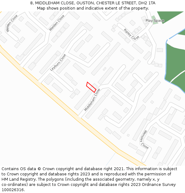 8, MIDDLEHAM CLOSE, OUSTON, CHESTER LE STREET, DH2 1TA: Location map and indicative extent of plot