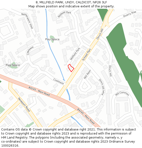 8, MILLFIELD PARK, UNDY, CALDICOT, NP26 3LF: Location map and indicative extent of plot