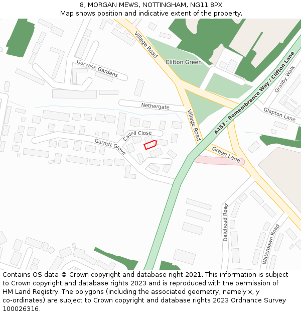 8, MORGAN MEWS, NOTTINGHAM, NG11 8PX: Location map and indicative extent of plot