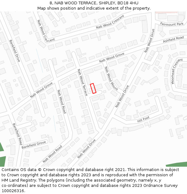 8, NAB WOOD TERRACE, SHIPLEY, BD18 4HU: Location map and indicative extent of plot