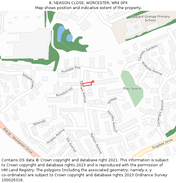 8, NEASON CLOSE, WORCESTER, WR4 0PX: Location map and indicative extent of plot