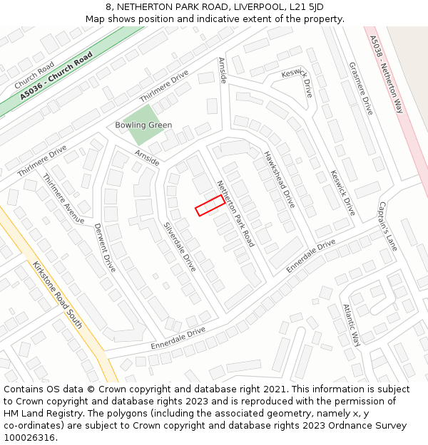 8, NETHERTON PARK ROAD, LIVERPOOL, L21 5JD: Location map and indicative extent of plot