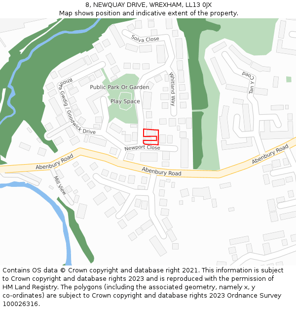 8, NEWQUAY DRIVE, WREXHAM, LL13 0JX: Location map and indicative extent of plot