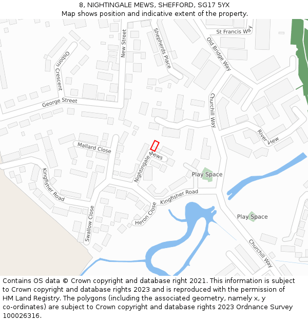 8, NIGHTINGALE MEWS, SHEFFORD, SG17 5YX: Location map and indicative extent of plot