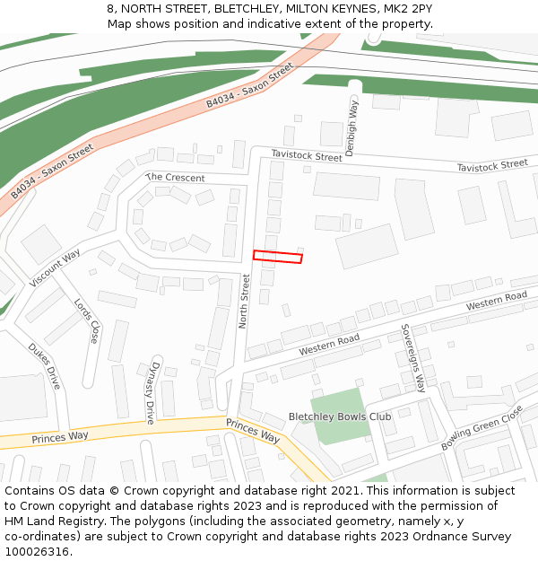 8, NORTH STREET, BLETCHLEY, MILTON KEYNES, MK2 2PY: Location map and indicative extent of plot