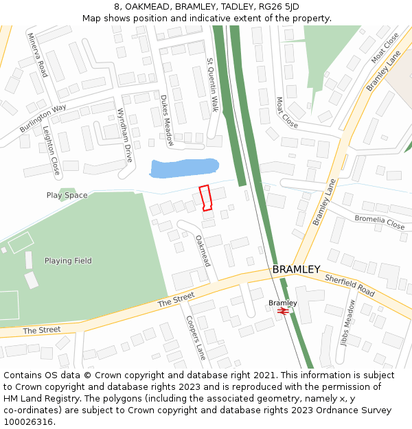 8, OAKMEAD, BRAMLEY, TADLEY, RG26 5JD: Location map and indicative extent of plot