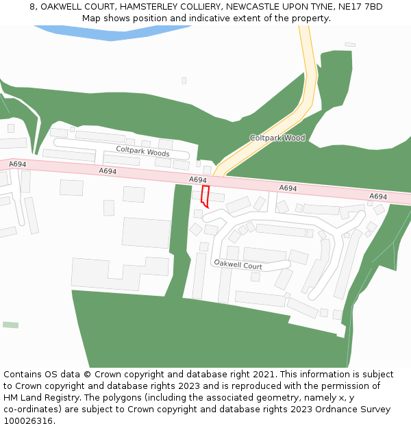 8, OAKWELL COURT, HAMSTERLEY COLLIERY, NEWCASTLE UPON TYNE, NE17 7BD: Location map and indicative extent of plot