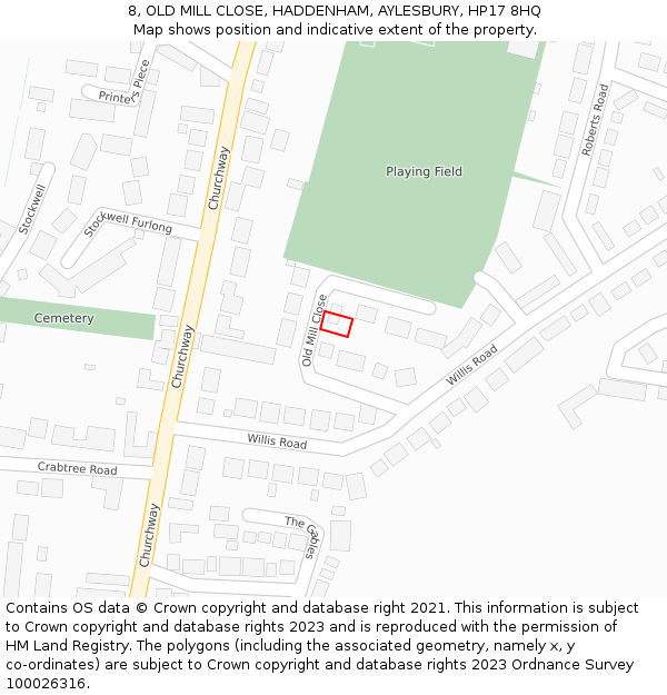 8, OLD MILL CLOSE, HADDENHAM, AYLESBURY, HP17 8HQ: Location map and indicative extent of plot