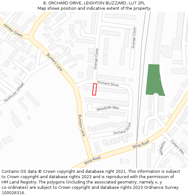 8, ORCHARD DRIVE, LEIGHTON BUZZARD, LU7 2PL: Location map and indicative extent of plot