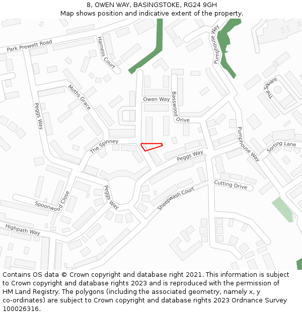 8, OWEN WAY, BASINGSTOKE, RG24 9GH: Location map and indicative extent of plot