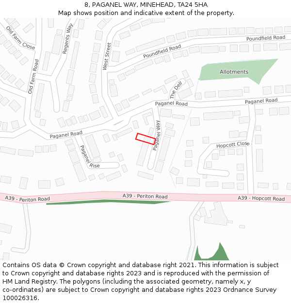 8, PAGANEL WAY, MINEHEAD, TA24 5HA: Location map and indicative extent of plot