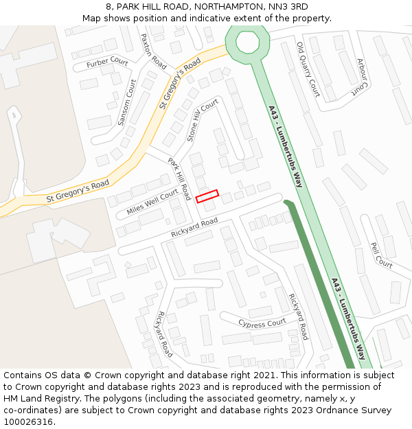 8, PARK HILL ROAD, NORTHAMPTON, NN3 3RD: Location map and indicative extent of plot