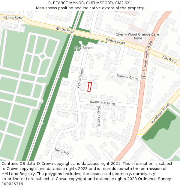 8, PEARCE MANOR, CHELMSFORD, CM2 9XH: Location map and indicative extent of plot